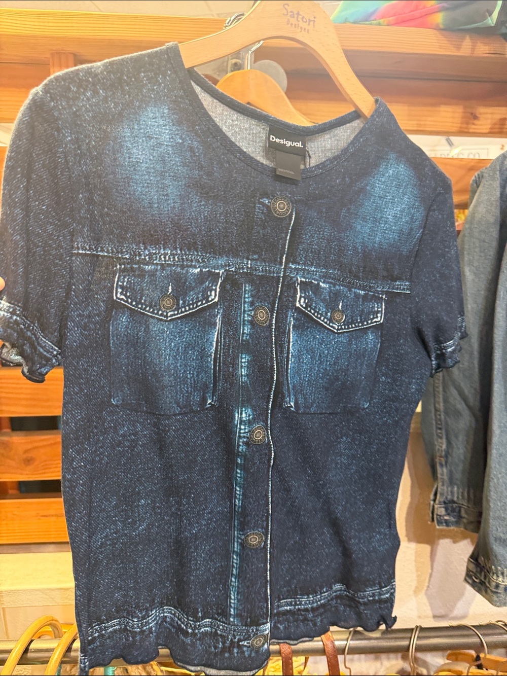 Desigual Dark Blue Short Sleeve Denim-Print Tee